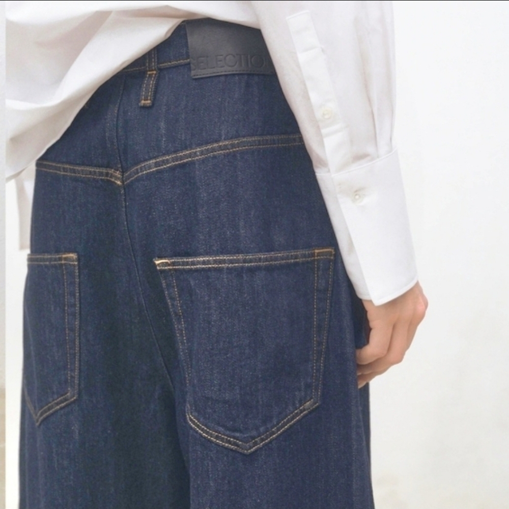 MNG Wide Leg Rinse-Wash Hi Rise Low Back Pocket Baggy Women's Sz S Jeans 328Maca